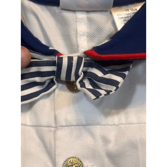 VTG Small Steps Boy Girl 18 Month Nautical Sailor Bubble Romper White Blue - Picture 6 of 13